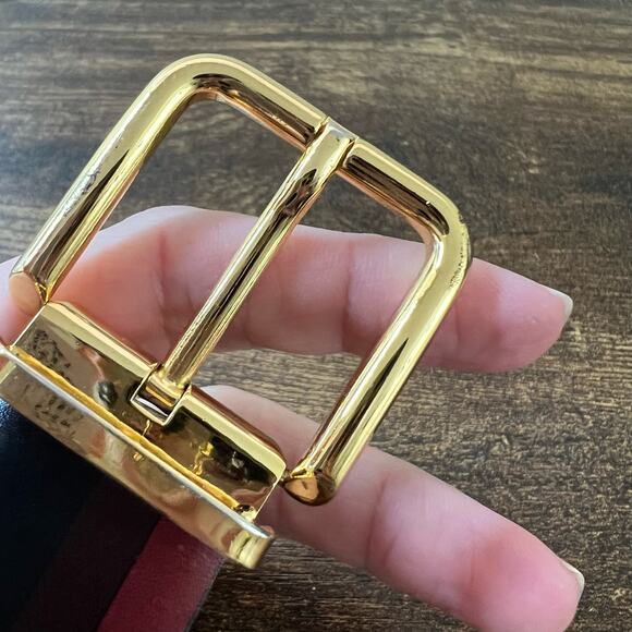 A. Testoni Soft Leather Belt 40 Mens Stripe Classic Gold Buckle Designer Italy - Picture 4 of 7